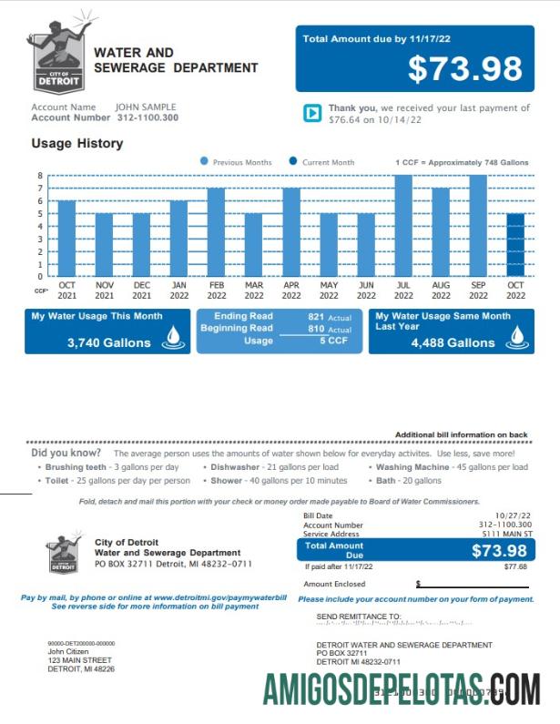 Em branco Conta de serviços públicos do Departamento de Água e Esgoto dos EUA Michigan, modelo Word e PDF, 2 páginas 1